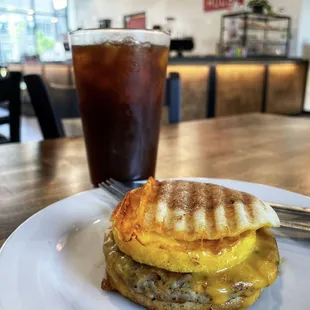 Sausage Egg &amp; Cheese Muffin and Iced Americano