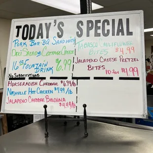 Specials change daily.