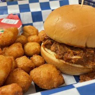 BBQ pork sammy with cheese curds