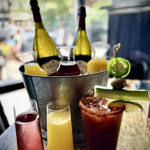 a variety of drinks on a table