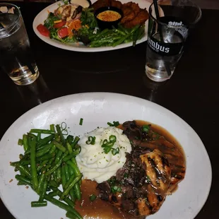 Front:  Guinness Chicken (Delicious But Ask For Extra Gravy)  Back:  Irish Boxty (Great Vegetarian Dish)