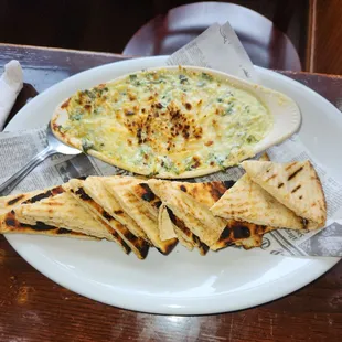 Spinach Dip With Toasted Pita.  A Little Bland But Some Salt Makes This OK.