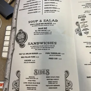 Menu from my visit of 23 February 2023.  Prices are ridiculous!  Food is just good.  Salad Bar is good if you like shredded lettuce.