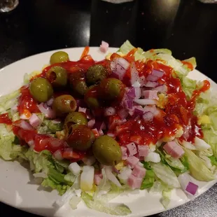 Salad with French (sweet and tart) dressing. Amazing salad bar!
