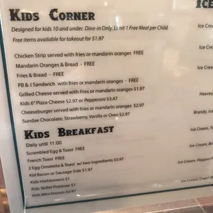 The "free" kids meals are a little bit of a joke, but can't complain about the prices of the others.