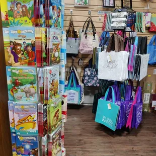 Children's books and tote bags