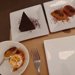 dessert: yogurt, chocolate cake and baklava