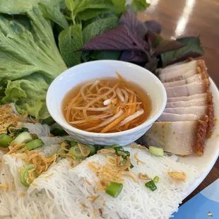 #11 Banh Hoi Heo Quay - woven vermicelli noodles with crispy roasted pork and lettuce/herbs