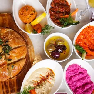 Ajvar Red Beets Lentil Patties Hummus Mixed Olives Spicy Vegetable