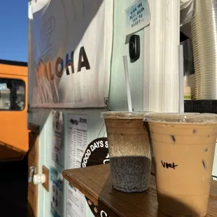 Black Sesame Latte and Vanilla Oat Latte