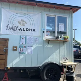 Outside their mini coffee truck