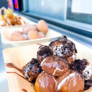 a plate of desserts on a table