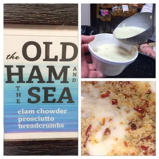 &quot;Old Ham and the Sea&quot; - New England Clam Chowder, potatoes, onions, carrots, celery, clam &amp; cold cream broth, prosciutto crumbs