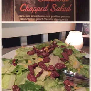 &quot;Midnight in the Garden of Good and Evil Chopped Salad&quot; - romaine, corn, sun-dried tomatoes, blue cheese, praline pecans