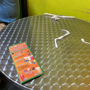a table with a magazine on it