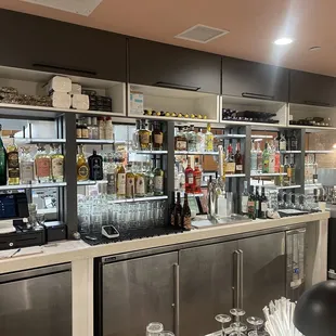 a view of the bar area of a restaurant