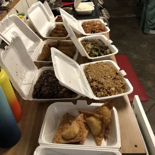 Crab Rangoon, House Egg Rolls, A la Cart House Fried Rice, A la Cart Beef with Broccoli, A la Cart Sesame Chicken (we order dark meat)