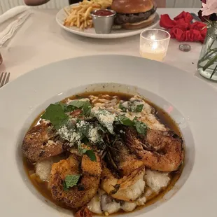 Shrimp over mushroom risotto