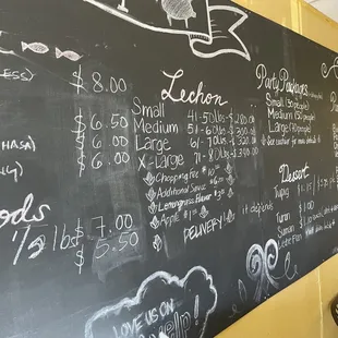 a menu on a blackboard