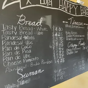 a menu on a blackboard