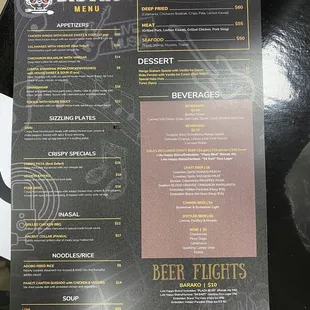 the menu and prices