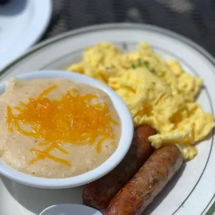 Cheese Grits, Sausage, Scrambled Eggs