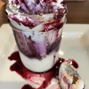 Blueberry parfait with in-house made cheesecake