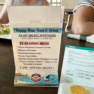 Happy hour menu
