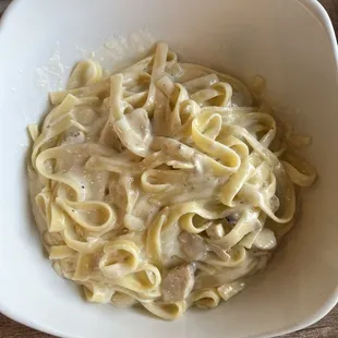 Fettuccini Pasta with chicken and Alfredo sauce.