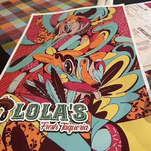 Menu. I love the art. It's painted on the building.