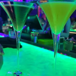 Amped Up Martini on the left and Popping Pleasure Martini on right