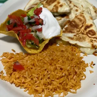 Chicken quesadilla. My very picky eater loved this.