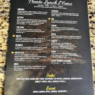 Lunch menu