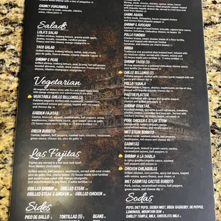 Dinner menu