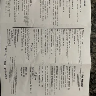 Menu ( this is the take out but describes most of the choices)