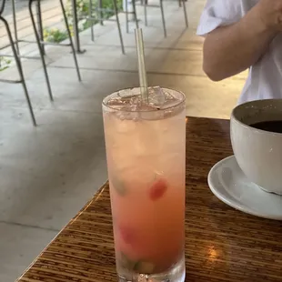 a drink and a cup of coffee