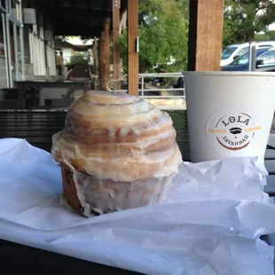 Cinnamon roll + cappuccino = great start to Saturday!