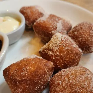 House made donuts with marscapone and blueberry compote