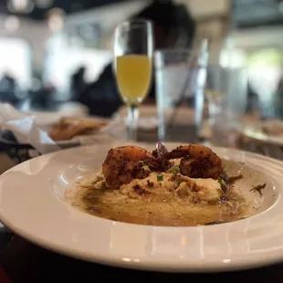 Half eaten   Bronzed Shrimp &amp; Grits  Mimosa