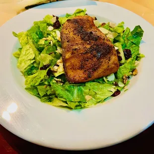 signature orange bowl salad with added bronzed salmon