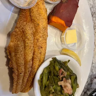 Catfish Fillet Baked Sweet Potato (well a quarter size of. sweet potato)