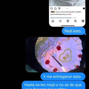 a text message about a cake