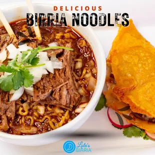 Delicious Birria Noodles at Lola&apos;s