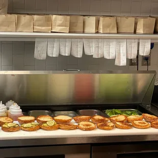 a variety of sandwiches on a counter