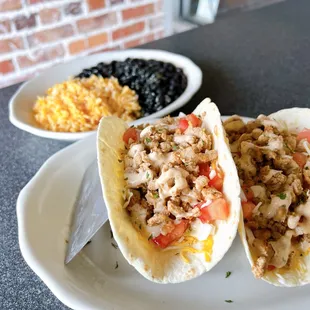 Tacos with rice and beans