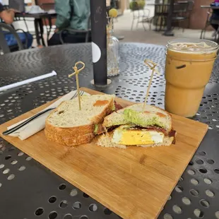 Egg &amp; Avo Smash Sandwich and Iced Hazelnut Latte