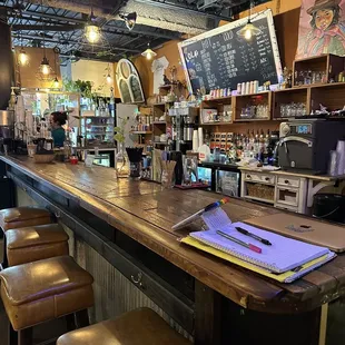 a bar with a lot of stools