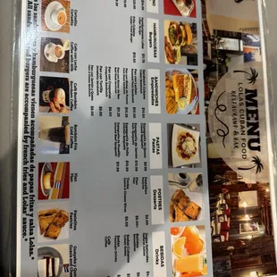 the menu for the restaurant