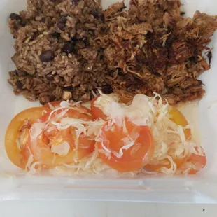 Roasted Pork, Rice &amp; Beans, and Vinaigrette Salad. Puerco Asado, Congris y Ensalada a la Vinagreta.