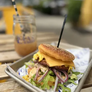 Create Your Own Hang Over Cure ... Siracha aioli, sausage, arugula, scrambled egg &amp; American cheese &amp; a chai tea
